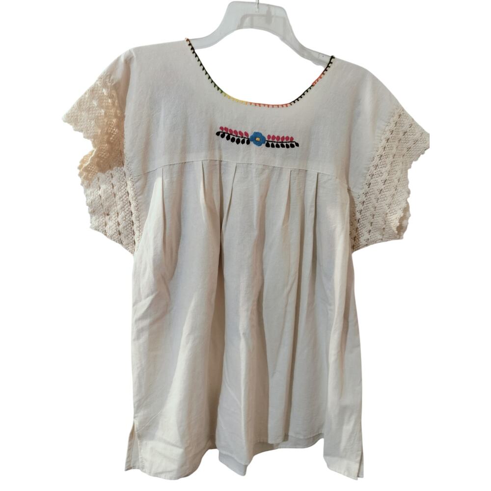 5624)Traditional Mexican Floral Embroidery Handmade Cotton Peasant Boho Top M/L? - Picture 3 of 7